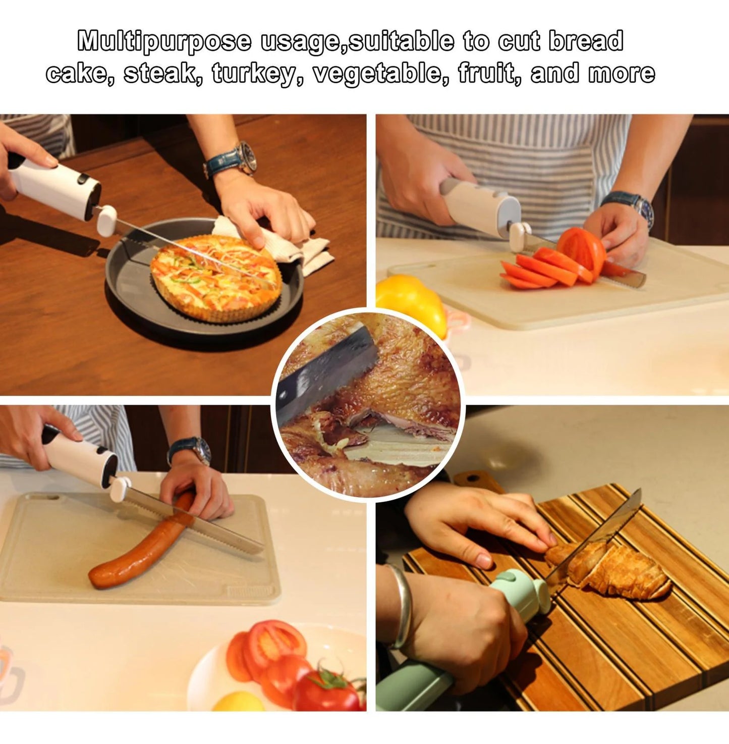 Wireless USB Professional Chef Electric Meat Knives Rechargeable Kitchen Knife Electric Stainless Steel Two Blades Ham Slicing Carving Cutting Sourdough Bread Knife Household Appliances