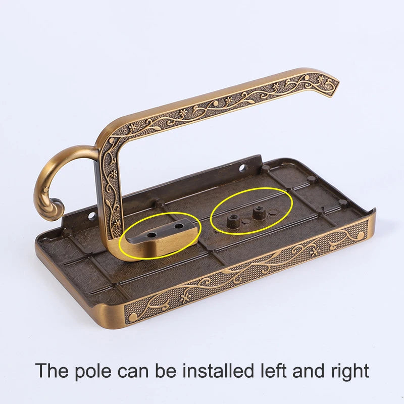 Bathroom Shelves Antique Bronze Carving Toilet Roll Paper Rack with Phone Shelf Wall Mounted Bathroom Paper Holder E654
