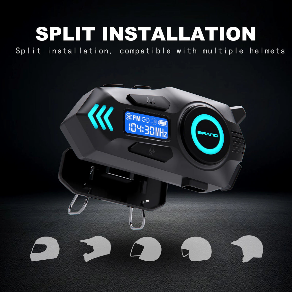 Motorcycle Helmet Headset Speaker Display Screen FM Radio Intercom Function (500M) Voice Assistant RGB Ambient Light, K09
