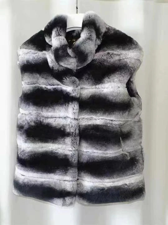 Boutique Gala HOT SALE S-3XL Women's High Level Natural Rex Rabbit Chinchilla Real Fur Coat Dyed  Color Winter Warm Long  Fur Overcoat Outerwear Jacket Ladies Luxury Apparel Supplies