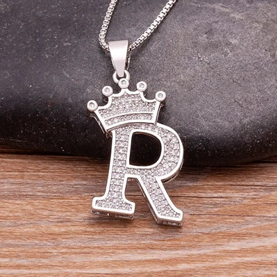 Hot Sale A-Z Letters Crown Pendant Initial Alphabet Necklace For Women Men Accessories Name Jewelry  Party Birthday Gifts