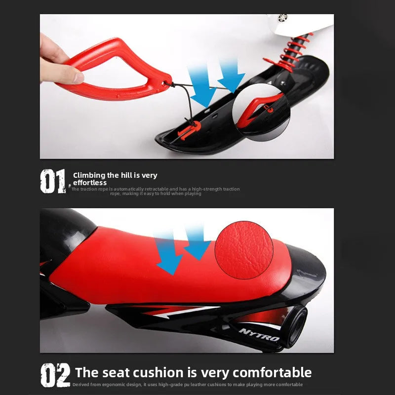 NEW Arrivals Adults Children Outdoor Sled European-American-Style Motorcycle-Inspired Sledge  Snow Scooter Winter Sport Supplies