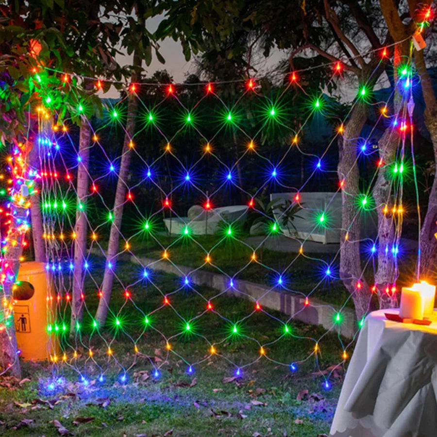NEW Arrivals Waterproof 2x2M 3x2M LED Net Mesh Fairy String Lights Garland Window Curtain Christmas Garden Lights Wedding Party Holiday Light Outdoor Holiday Decoration Supplies