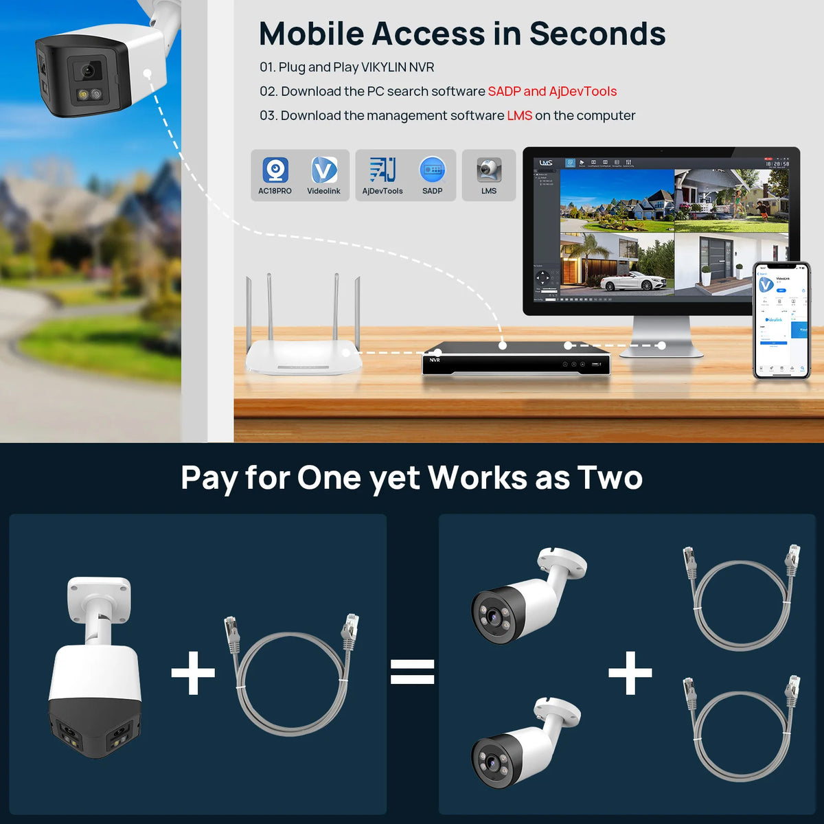 NEW Arrivals H.265 HIK Compatible 4MP 8MP HD 180 Degree Panoramic Dual Lens Color VU IP PoE Security Camera Full Metal Outdoor Night Vision Bullet Camera Home Security Supplies