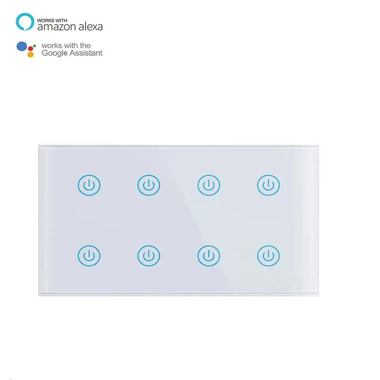 147mm TUYA Alexa Voice Google Work Wi-Fi Remote Control and Touch Switch Power Monitor Wall Electrical Light Switch Smart Touch 8 Gang Switch Panel Home Office Appliances Lighting Supplies.