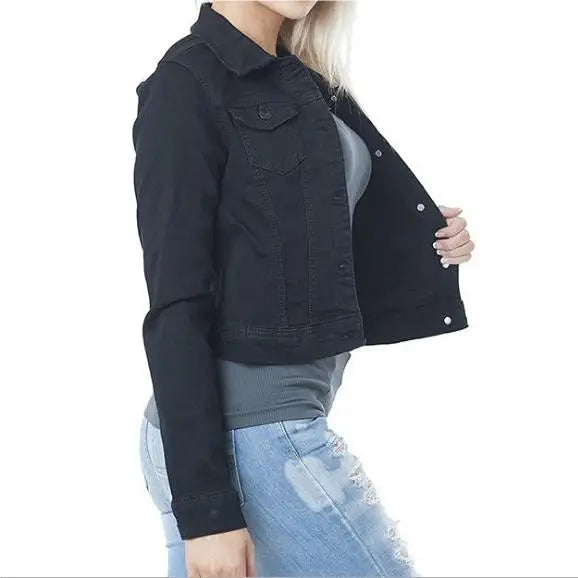White/Blue/Black Color S-3XL Turned Collar Solid Color Single Breasted Women's Autumn Spring Streetwear Fashion Denim Short Coat Mini Jeans Jackets Women Casual Clothing Supplies.
