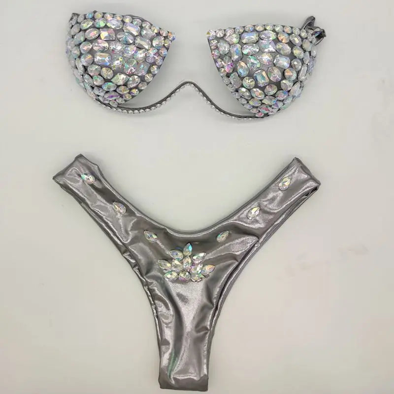 10 Colors Luxurious Diamond Sexy Bikini Crystal Bikini Swimwear Plus  Sizes Rhinestone Swimsuit Summer Beachwear