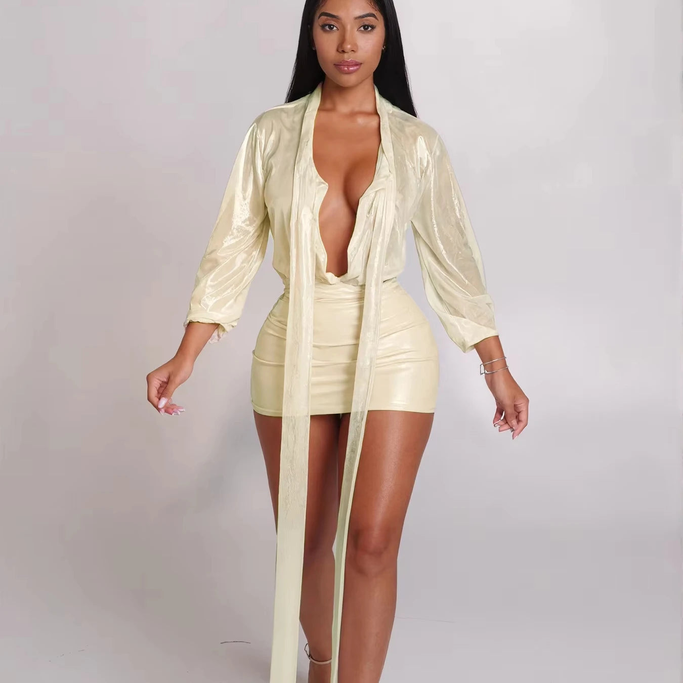 NEW Arrivals Women Autumn Spring Summer Fashion  New Beauty Deep V-Neck Thread Full Mini Dress Sexy Cross-Border Fashion for Summer Evening Beach Parties Night Clubwear Outfits