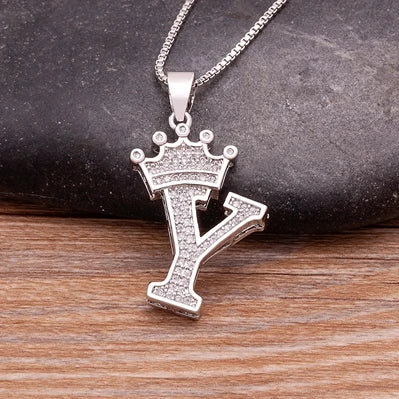 Hot Sale A-Z Letters Crown Pendant Initial Alphabet Necklace For Women Men Accessories Name Jewelry  Party Birthday Gifts