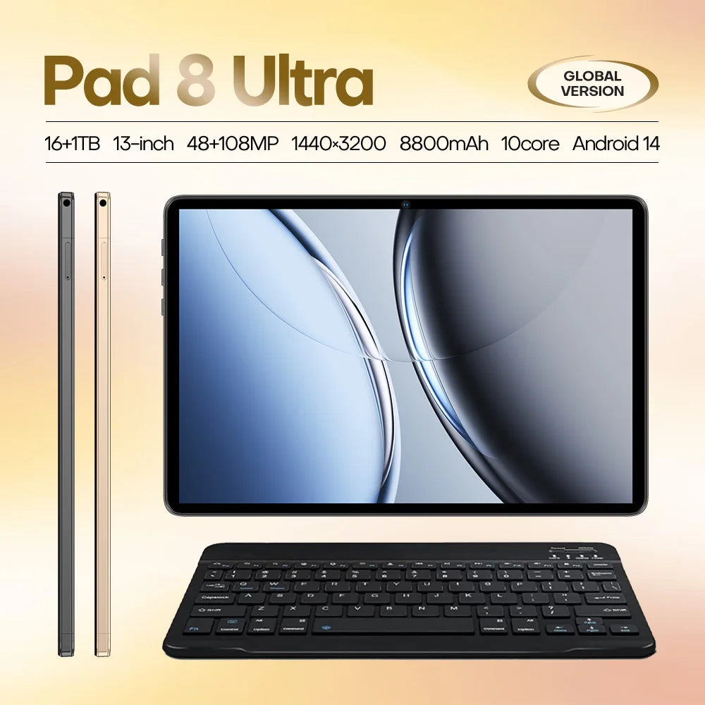 Pad 8 Ultra 5G Tablet 16GB+1TB 13'' 1440*3200 Octa-Core 8800mAh Android 14 Dual SIM Face GPS/GSM Multi-Languages Support Unlock Kids & Education Tablet