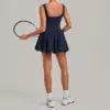 12 Colors S-XL Women's Professional Tennis Dress Cross Back U-Shape Backless Top Fluffy Pleated Skirt With Pocket Running Fitness Tennis Dress Women Sports Clothing Supplies