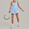 12 Colors S-XL Women's Professional Tennis Dress Cross Back U-Shape Backless Top Fluffy Pleated Skirt With Pocket Running Fitness Tennis Dress Women Sports Clothing Supplies