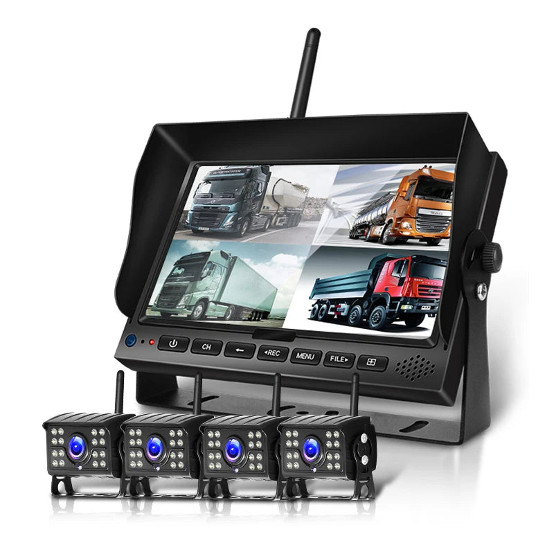 NEW Arrivals Cars Trucks Set DC 12-24V Digital Wireless Camera System Pedestrian Human Detection 7 Inch LCD Screen DVR Recorder Kit Cordless Rear View Reverse Truck Car Backup Camera Vehicles Security Supplies
