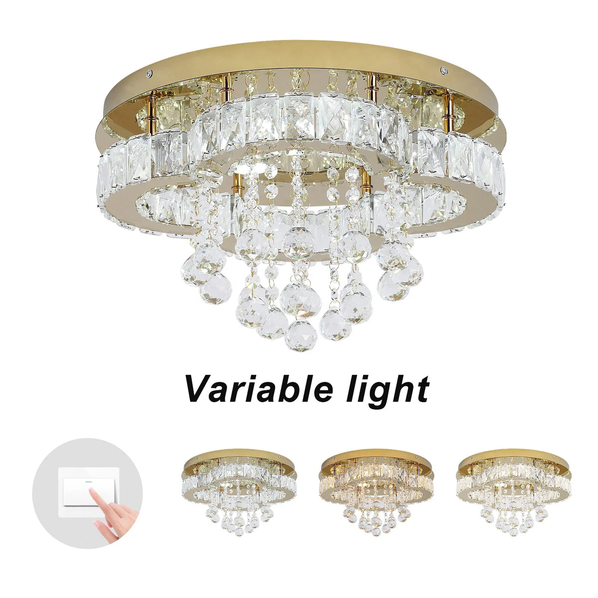 HOT SALE Villa Home Living Room Luxury Crystal Golden Stainless Steel Base LED Dimmable Crystal Ceiling Light Lamp for Apartment Bedroom Chandelier Remote Switch Control Home Lighting Supplies