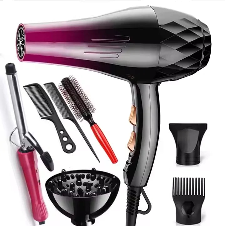 NEW Set Professional 6 in 1 Salon Hair Dryer Brush Electric Styler Custom Logo Concentrator Nozzle New Hot Air Brush Curly Straightener Combs Plastic Material Hair Salon Supplies