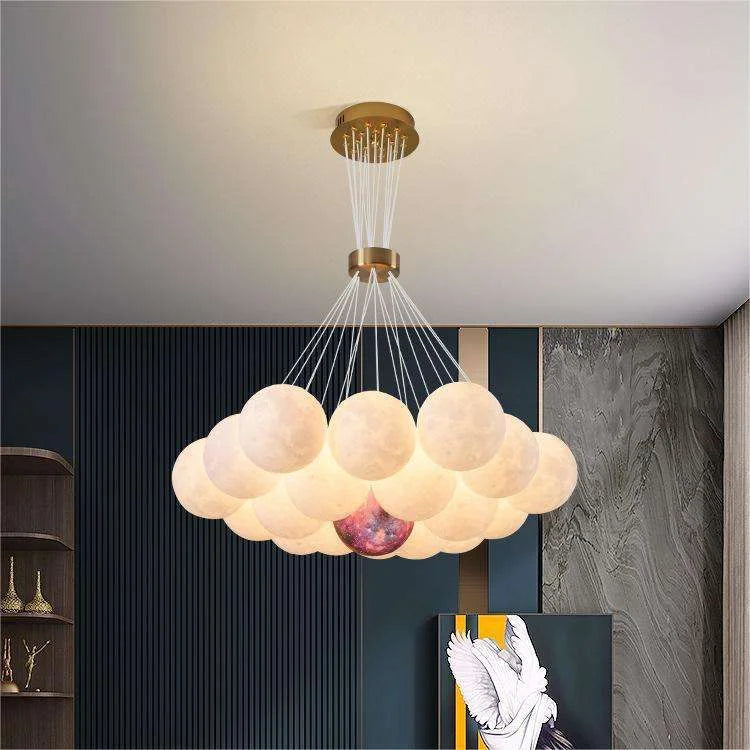 NEW Arrivals Home Living Room Planet Light Bulb Bubble Ball Pendant Lamp Moon Living Room Lamp Creative Glass French Cream Style Nordic Bedroom Lamps Home Lighting Supplies