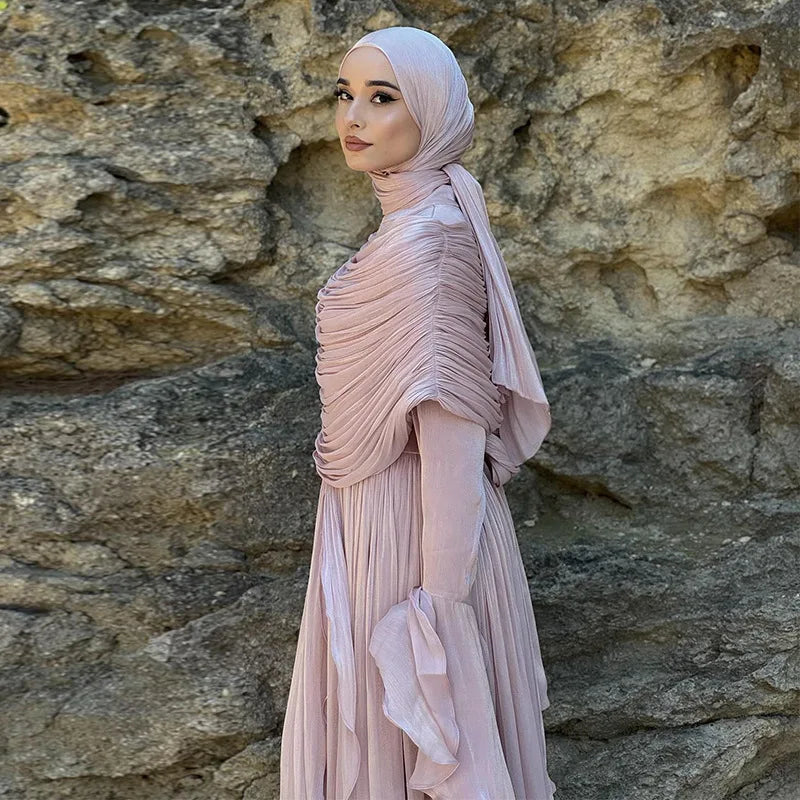3 Colors Xs-3XL Plus Size Islamic Middle East Women's Breathable Handmade Luxury Abaya Dubai Custom Elegant Cross-Strap Slim Stand Collar Ankle Length Long Sleeve Formal Dress Gowns Muslim Ladies Religious Apparel Clothing Su