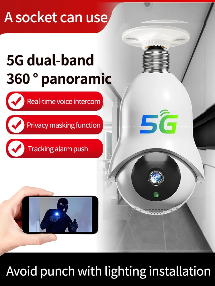 5G Dual Band Night Vision Camera New Arrival Security CCTV  Foco Con Camera Wi-Fi Socket IP Bulb Camera Home Security Supplies