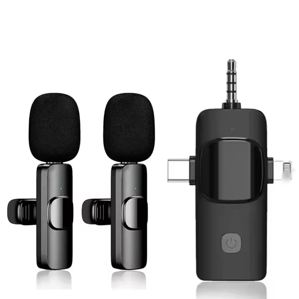 NEW Set K15 Portable 2.4Ghz Wireless Professional Lavalier Microphone Noise Reduction HD Radio Recording Outdoor Interview  3 in 1  Live Microphone for Live Streaming Podcast TikTok YouTube Video Recording