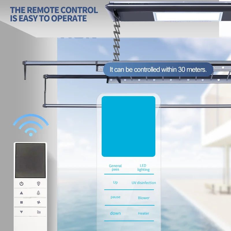 TUYA APP Control Wi-Fi Automatic Lifting Led Lighting  Intelligent Ceiling Hanger Remote Control Foldable Electric Dryer Indoor Outdoor Aluminum Pipe Smart Laundry Supplies