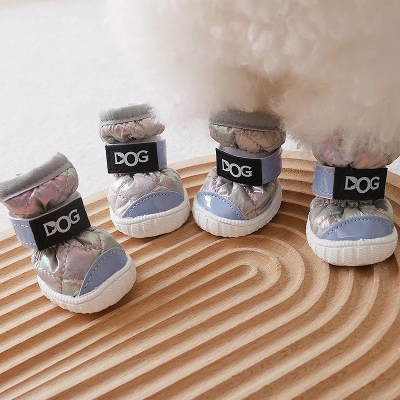 4 Colors Luxury Modern Pet Dog Shoes Waterproof Snow Boots Anti-Slip Solid Pattern Cotton Stocked Outdoor Boots