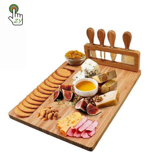 Just Arrived  Bamboo Cutting Board Meat and Cheese Platter Charcuterie Top Quality Board Bamboo Cheese Board with Knife Holder Kitchenware Accessories Cooking Tools