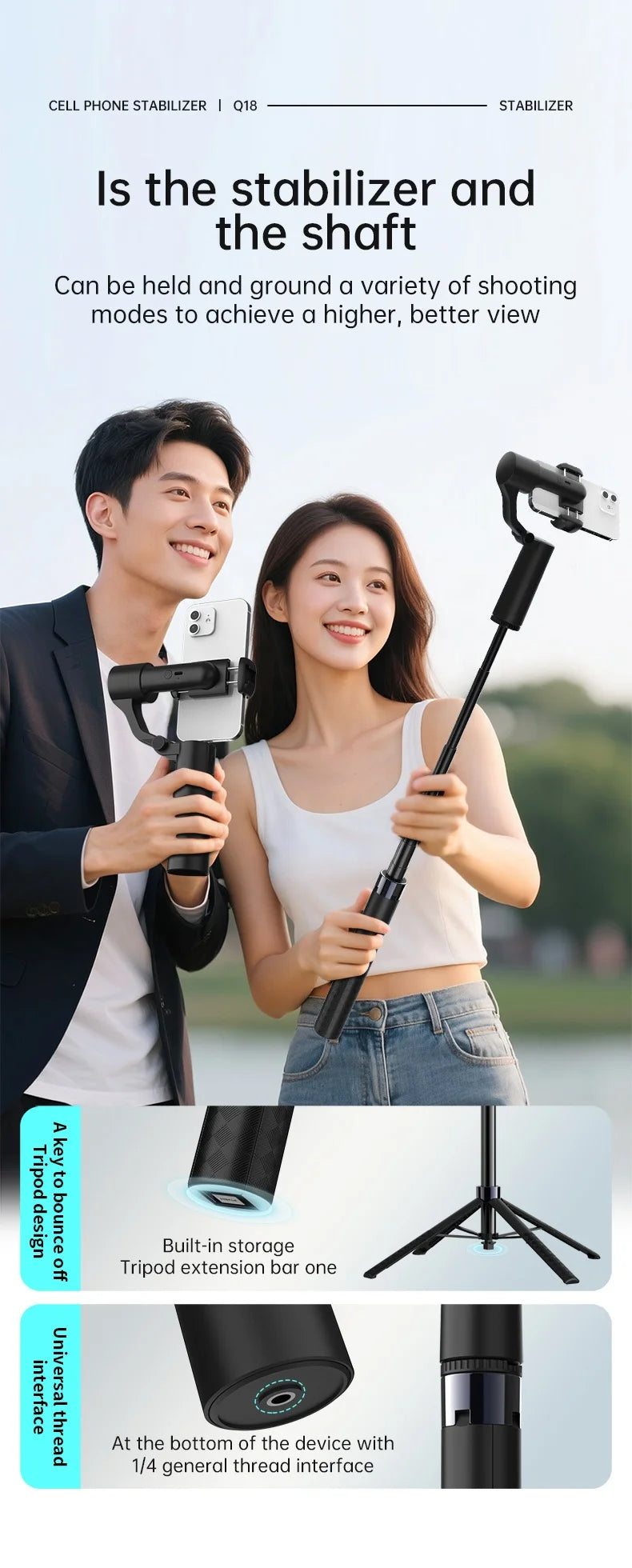 2 in 1 AI Face Tracking Professional Stabilizer Gimbal 180CM 360 Rotate Handheld 2 Axis Gimbal Tripod Gesture Remote Control Selfie Stick TikTok YouTube Videos Maker Live Streaming Studio Tools Set