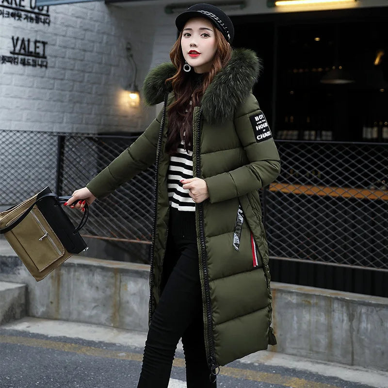 Black/Green/Gray Color L-4XL Plus Size Autumn Winter Women's Comfortable Mongolian Parkas Coat Thick Warm Woven Block Hooded Jacket Long Parker Coat Casual Outerwear Ladies Winter Clothing Supplies