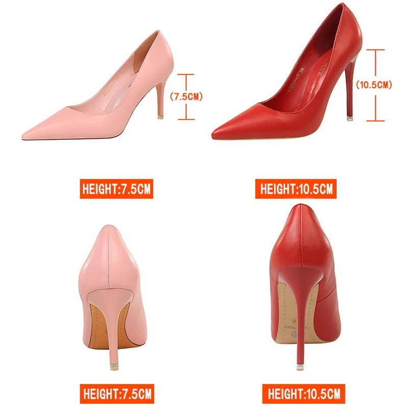Just Arrived 10.5cm 7 Colors Handmade Leather Shoes Women Pumps Fashion High Heels Shoes Black Pink White Shoes Women Wedding Formal Shoes Ladies Stiletto Women Heels