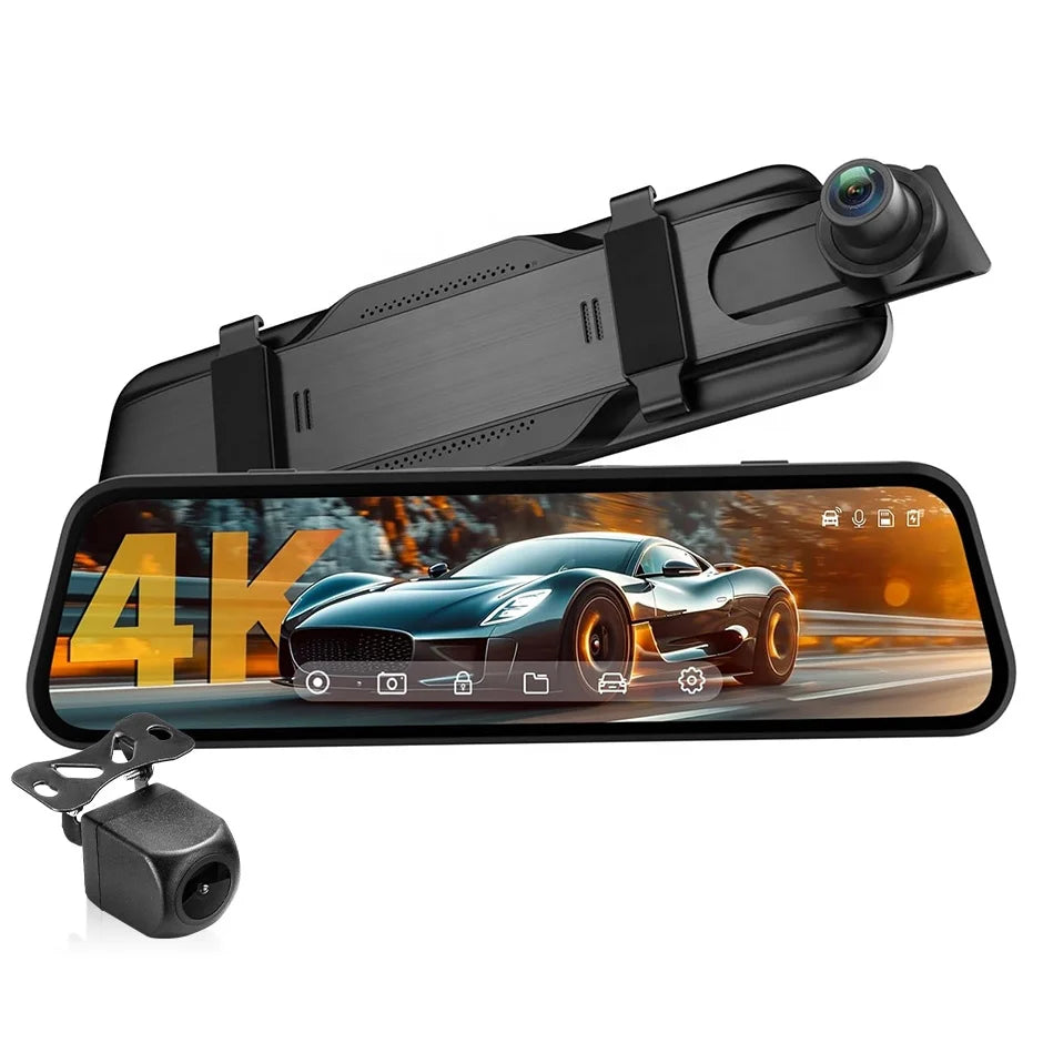 NEW 9"inch 4K GPS Front 1080P Rear Dual Lens Mirror Dash Cam Car DVR Recorder with Wi-Fi GPS Navigator 24H Parking Monitor Night Vision Touch Screen Car Security Accessories