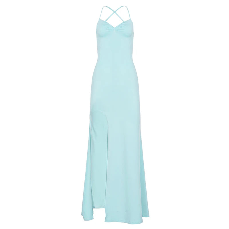 Women's Sexy Summer Vacation Back Tie with Large Bow, Backless Sleeveless Spaghetti Straps Slit Floor-Length Dress Sexy and Elegant Night Clubwear Prom Evening Beach Party/Date Formal Maxi Dress