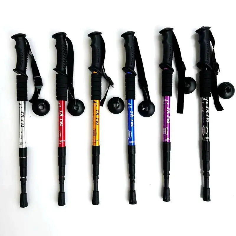 50-110cm Outdoor Climbing Mountaineering Iced Snow Hiking Shock-Absorbing High-Strength Ultra-Light Aluminum Alloy Four-Section Trekking Poles Plastic Modern Curved/Straight Handle Winter Sports Accessories
