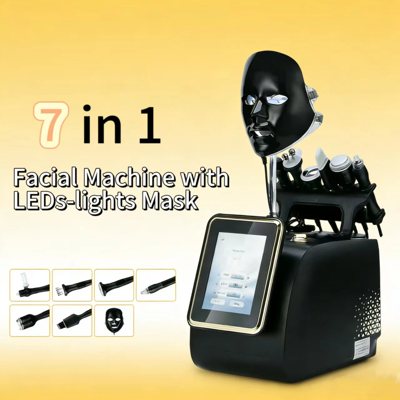 HOT SALE Newest Portable 7 in 1 Desktop Hydra Beauty Facial Skin Care Blackhead Removal Touch Screen Machine Face Lifting Tightening with 7 LEDs-Lights Mask Women Beauty Salon Devices  Skin Care Supplies