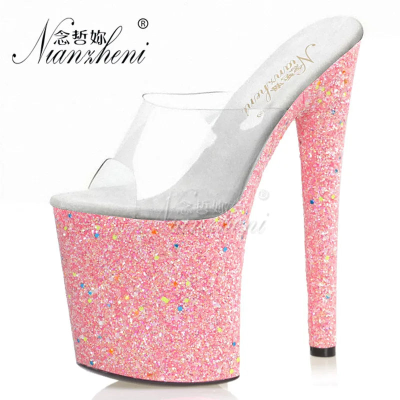 New Style Luminous Flash Powder Women Slippers 20CM Super High Stripper Heeled Pole Dance Shoes 8 Inches Novelty Concise Sexy