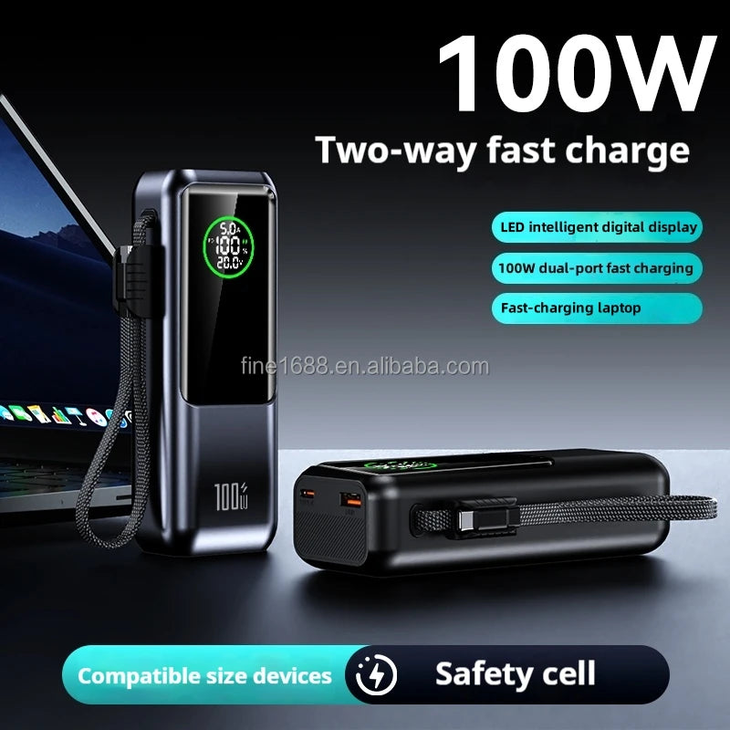 Laptop Power Bank Equipped with 100W Power Supply and TFT Display Screen for ultra Fast Charging 26800mAh Portable Power Bank