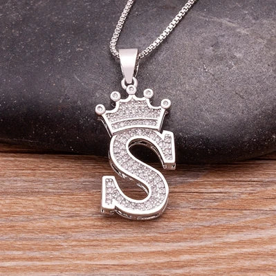 Hot Sale A-Z Letters Crown Pendant Initial Alphabet Necklace For Women Men Accessories Name Jewelry  Party Birthday Gifts
