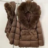 BEST PRICE 15 Colors European High End Winter Hoodie Warm Midi Length Large Real Natural Silver Red Fox Fur Thick Bubble Coats Down Coat Snow Outerwear Parkas Jackets Women Winter Apparel Supplies