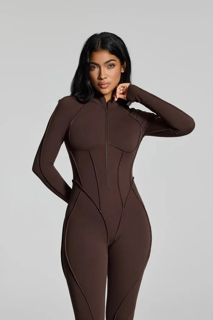 10 Colors S-XL NEW Arrivals Custom Zippered Front Women Long Sleeve Yoga Jumpsuit One Piece Workout Quick Dry Bodysuit Slim-Fit Bodysuit Backless Sports Rompers