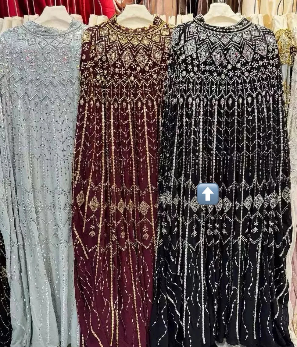 Handmade Luxury Rhinestone Embroidery 7 Colors Abaya Loose Fit Modest Muslim Evening Gown Islamic Women's Clothing for Eid Ramadan Weddings