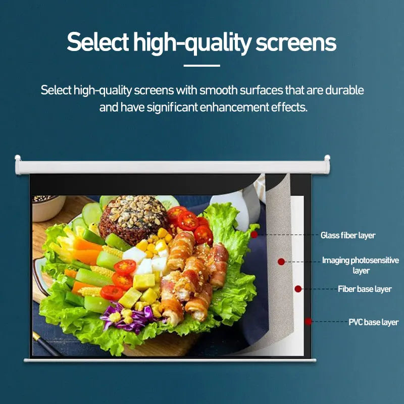 Automatic Lifting Electric Top Quality Remote Control Projector Screen 92 Inch White Fiberglass Ceiling and Wall Mounted Installation Indoor Outdoor Movies Music Home Theater Business Meeting Automatic Screen