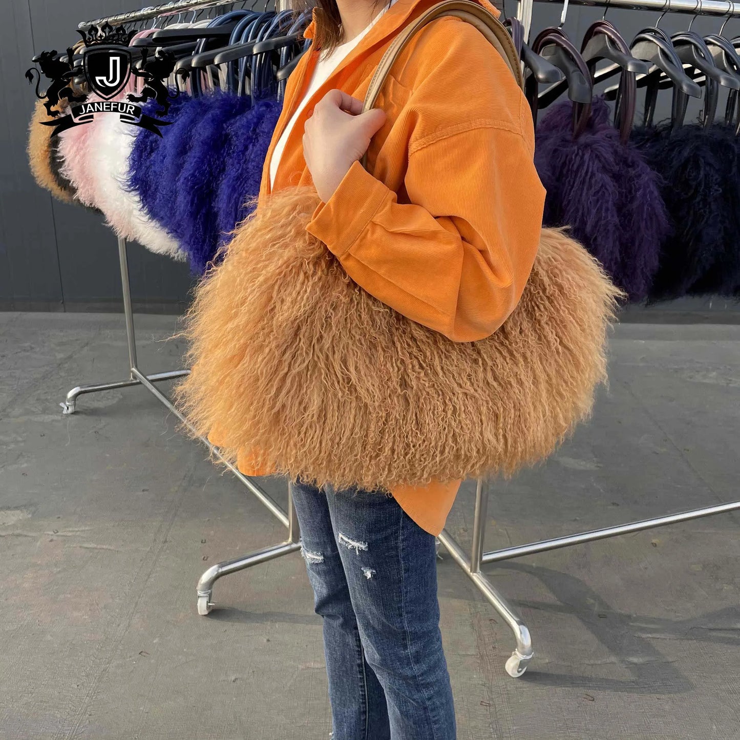 10 Colors 100% Real Sheep Fur Women's Shoulder Bag Mongolian Lamb Fur Bag Fashion Genuine Fur Women's Large Capacity Bag Ladies Luxury Apparel Accessories