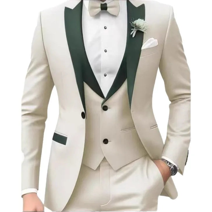 Father of Bride 3 PCS Luxury Set S-3XL Plus Size 8 Colors Elegant Brown Men's Suit Jacket Pants Vest Formal Night Business Dinner Wedding Evening Prom Party Men Striped Suit Groom Wedding Buckle Suit Gentleman Luxury Apparel