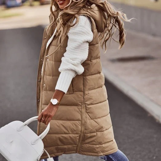 10 Colors S-5XL Plus Size Women's Autumn Spring Solid-Color Hooded Single-Button Mid-Length Cotton Long  Vest Coat Cardigan Outerwear Top  Fashion Women Casual Apparel Supplies