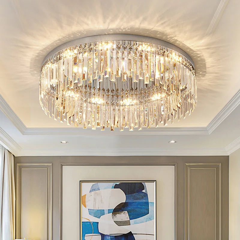 Villa Home Living Room 23.6in Stainless Steel Bae K9 Crystal Luxury Ceiling Lamp European Luxury Creative Bedroom Hotels Low Led Fixtures Ceiling Light