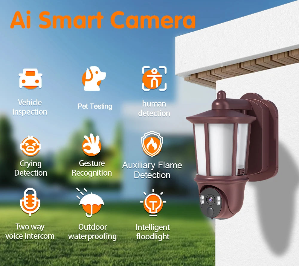 NEW Arrivals Home Villa 3MP Latest Light Control Ai Smart Phone Wi-Fi Camera Sound Alarm Wireless Security CCTV Floodlight with Two-Way Audio AI Functions Home Security Supplies