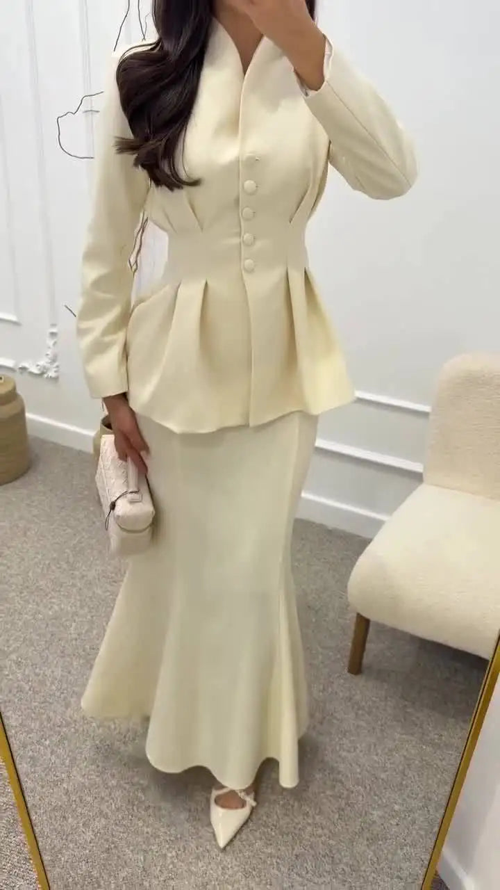 2 PCS Set 4 Colors S-2XL Islam Religious Clothing Dubai Plain Blouse Eid Formal Dresses Elegant Blazer Modest Skirts Women Wedding Guest Birthday Evening Party Suit Muslims Apparel Sets Clothing Supplies.