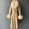 4 Colors S-4XL Plus Size Long Fur Trimmed Leather Trench Coat Women Zipper Women Fur Coat With Fur Collar Cuff Leather Autumn and Winter Outerwear Coat Women Winter Apparel Supplies