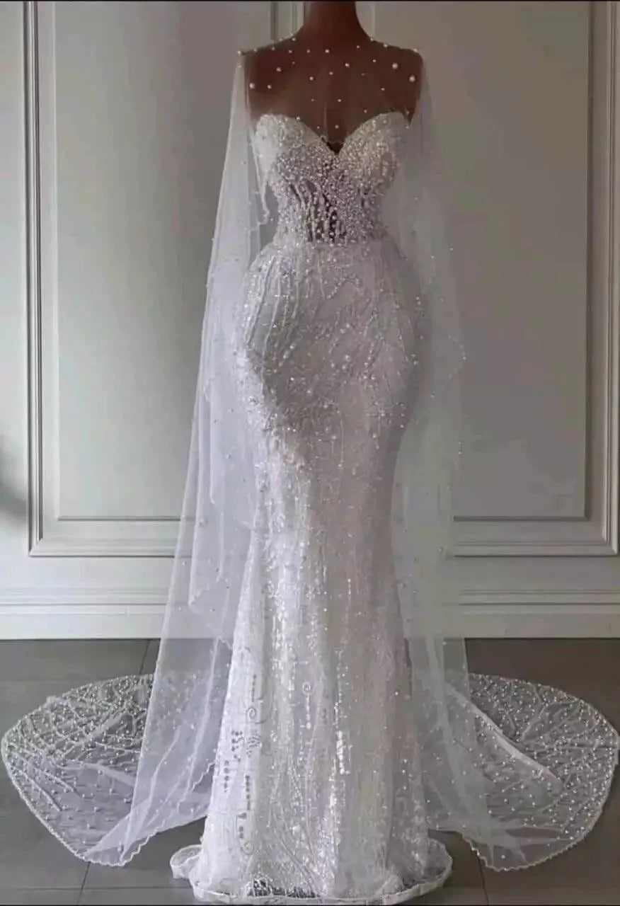 NEW Arrivals Plus Size  Custom Elegant Medieval Lace Women Wedding Dress One Piece Fashionable African Style Wedding Evening Prom Party Luxury Gown Mermaid Bride Wedding Dress