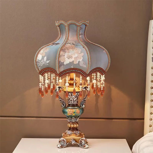 Blue/White Color Home Villa Hotel Luxury Crystal Lampshade European Table Lamp Luxurious Living Room Bedroom Study Villa Hotels LED Retro Creativity Bedside Desk Light