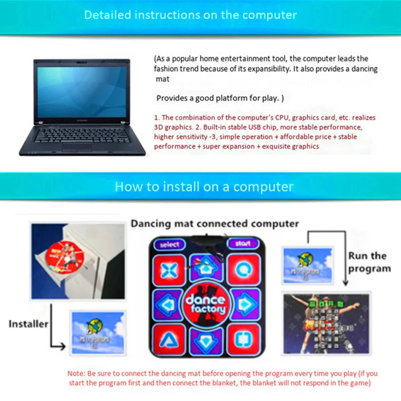 Home Fitness Dancing Mat USB Connection Computer Laptop Yoga Exercise Fitness Machine Sports Game Song Singing Music CP Dance Rug Consoles